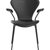 3207 stol m/armlæn, fuldpolstret Essential læder sort/sort stel af Arne Jacobsen<Fritz Hansen Online