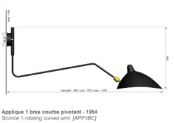 Big Wall Lamp w/1 Curved Arm af Serge Mouille<Editions Serge Mouille New