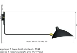 Big Wall Lamp w/1 Rotating Straight Arm af Serge Mouille<Editions Serge Mouille Hot