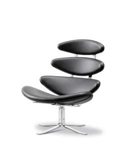 Corona Stol, sort omni 301 læder fra Erik Jørgensen<Fredericia Furniture Outlet