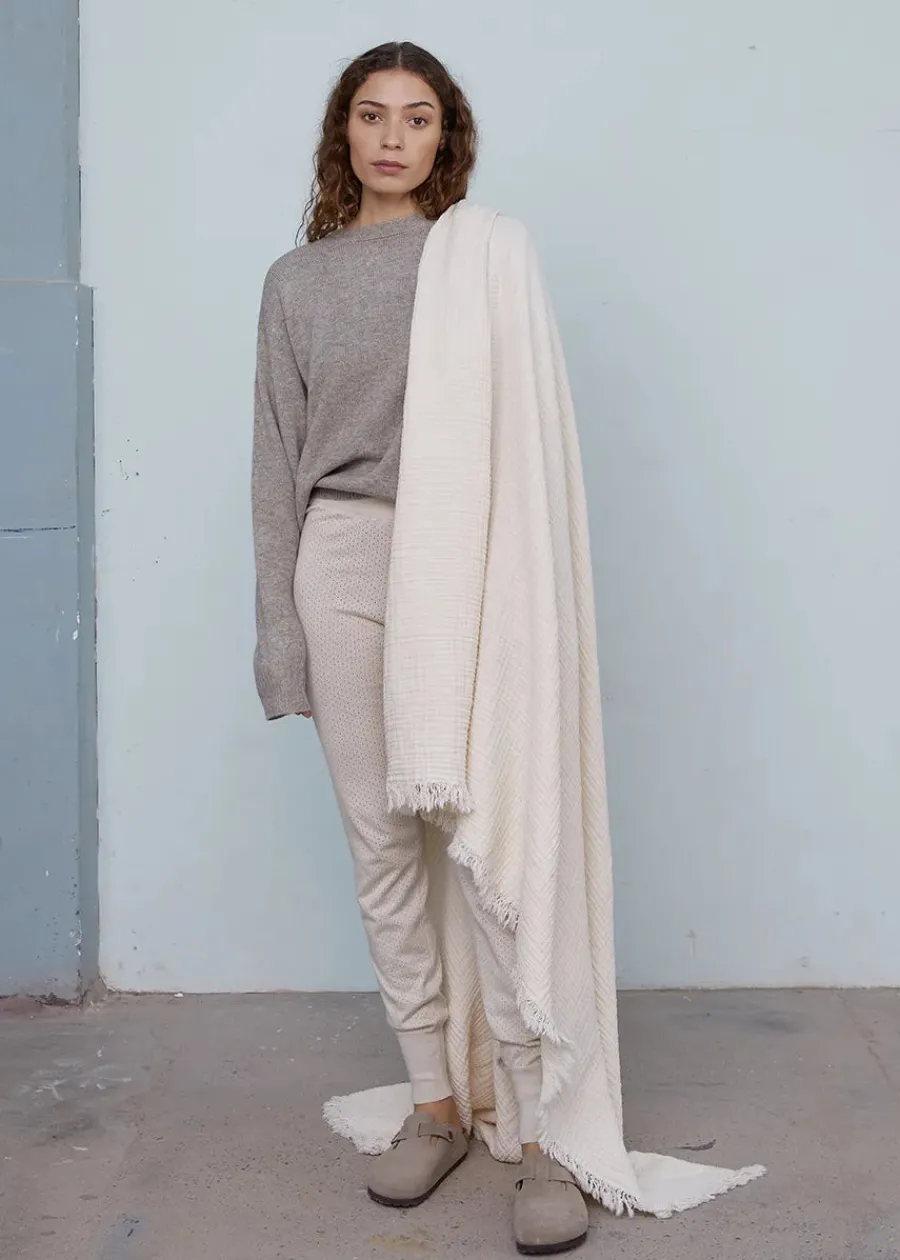 Cotton throw, Pure Ecru fra<Aiayu Discount