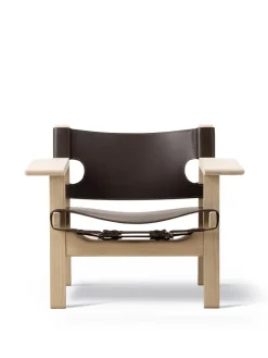 Den Spanske Stol i mørkebrun læder, eg sæbe af Børge Mogensen<Fredericia Furniture Discount