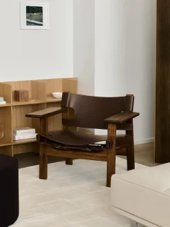 Den Spanske Stol i mørkebrun læder, valnød olie af Børge Mogensen<Fredericia Furniture New
