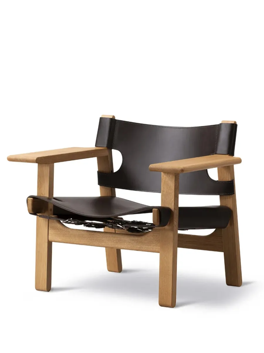 Den Spanske Stol i sort læder, valnød olie af Børge Mogensen<Fredericia Furniture Clearance