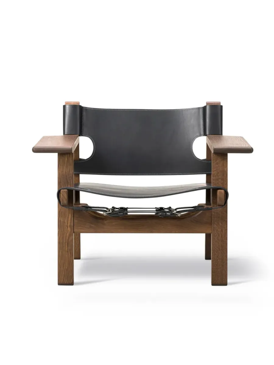 Den Spanske Stol i sort læder, valnød olie af Børge Mogensen<Fredericia Furniture Clearance