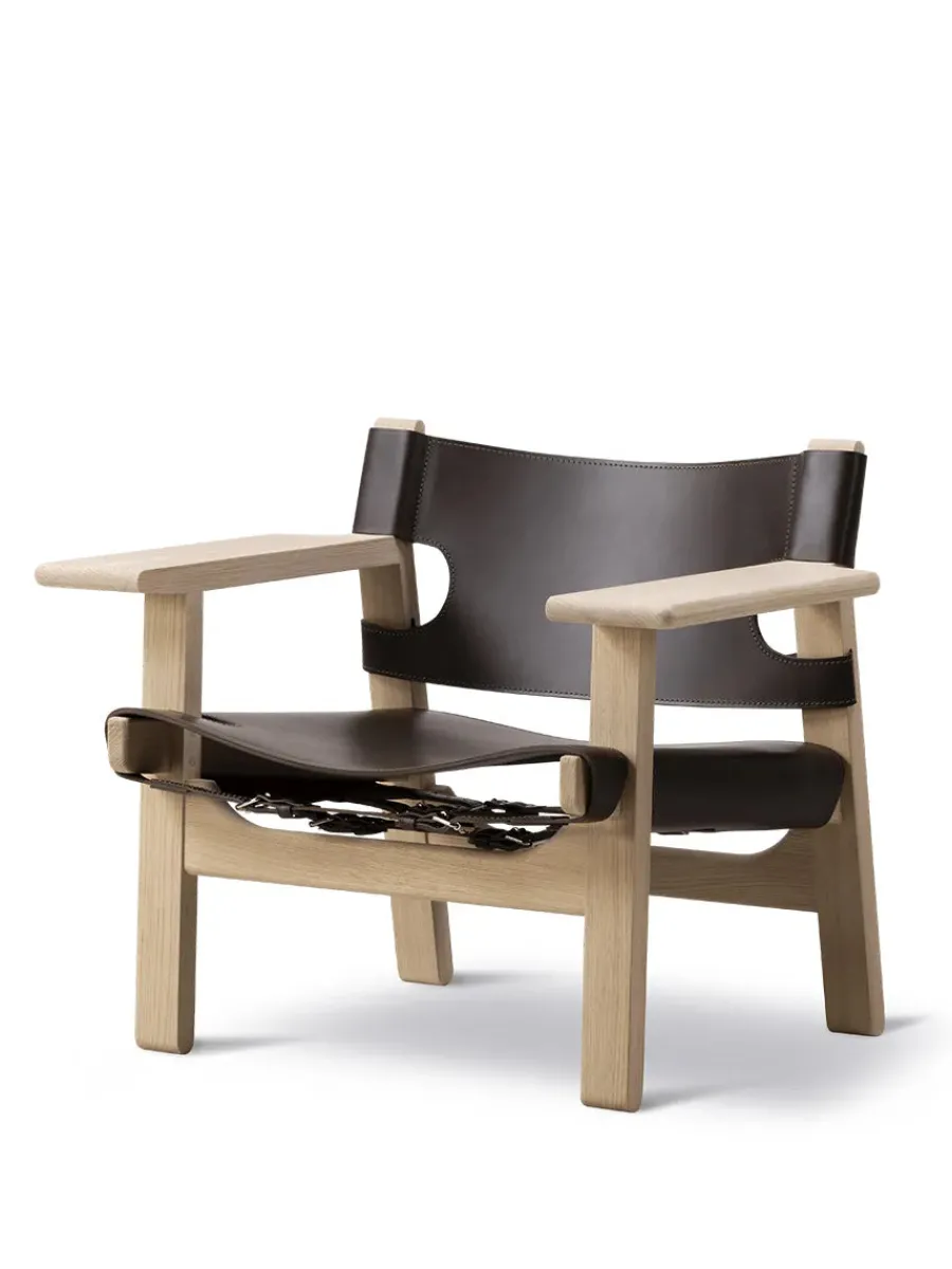 Den Spanske Stol i sort læder, eg sort lak af Børge Mogensen<Fredericia Furniture Hot