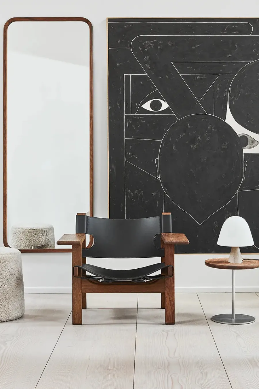 Den Spanske Stol i sort læder, eg sort lak af Børge Mogensen<Fredericia Furniture Hot