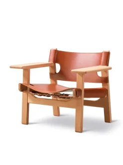 Den Spanske Stol i sort læder, eg sæbe af Børge Mogensen<Fredericia Furniture Sale