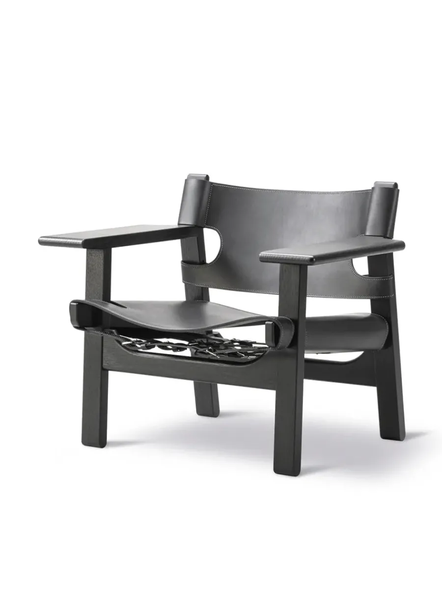 Den Spanske Stol i sort læder, eg sæbe af Børge Mogensen<Fredericia Furniture Sale