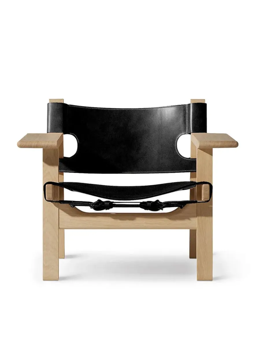 Den Spanske Stol i sort læder, eg sæbe af Børge Mogensen<Fredericia Furniture Sale