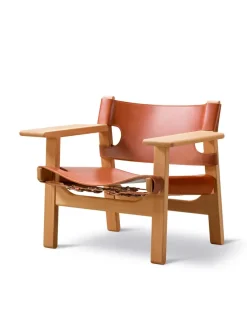 Den Spanske Stol i sort læder, røget eg olie af Børge Mogensen<Fredericia Furniture Clearance