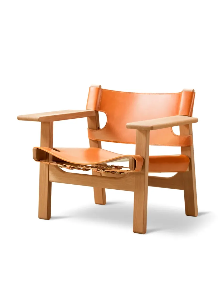 Den Spanske Stol i sort læder, røget eg olie af Børge Mogensen<Fredericia Furniture Clearance