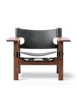 Den Spanske Stol i sort læder, røget eg olie af Børge Mogensen<Fredericia Furniture Clearance