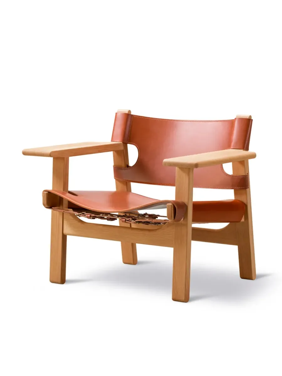 Den Spanske Stol i sort læder, eg olie af Børge Mogensen<Fredericia Furniture New