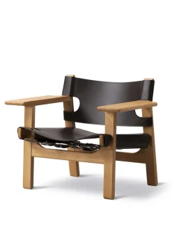 Den Spanske Stol i sort læder, eg olie af Børge Mogensen<Fredericia Furniture New