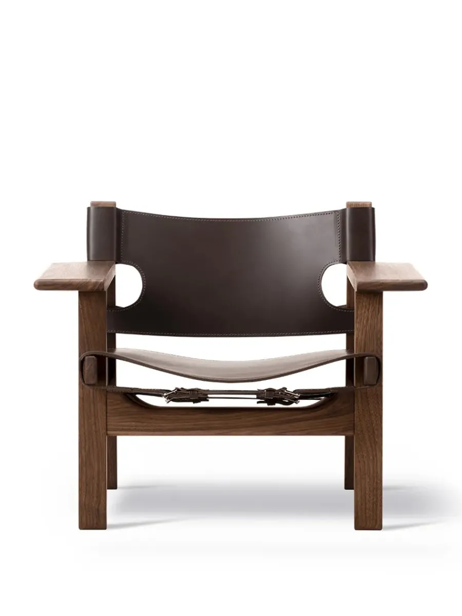 Den Spanske Stol i sort læder, eg olie af Børge Mogensen<Fredericia Furniture New