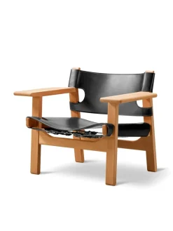 Den Spanske Stol i sort læder, eg olie af Børge Mogensen<Fredericia Furniture New