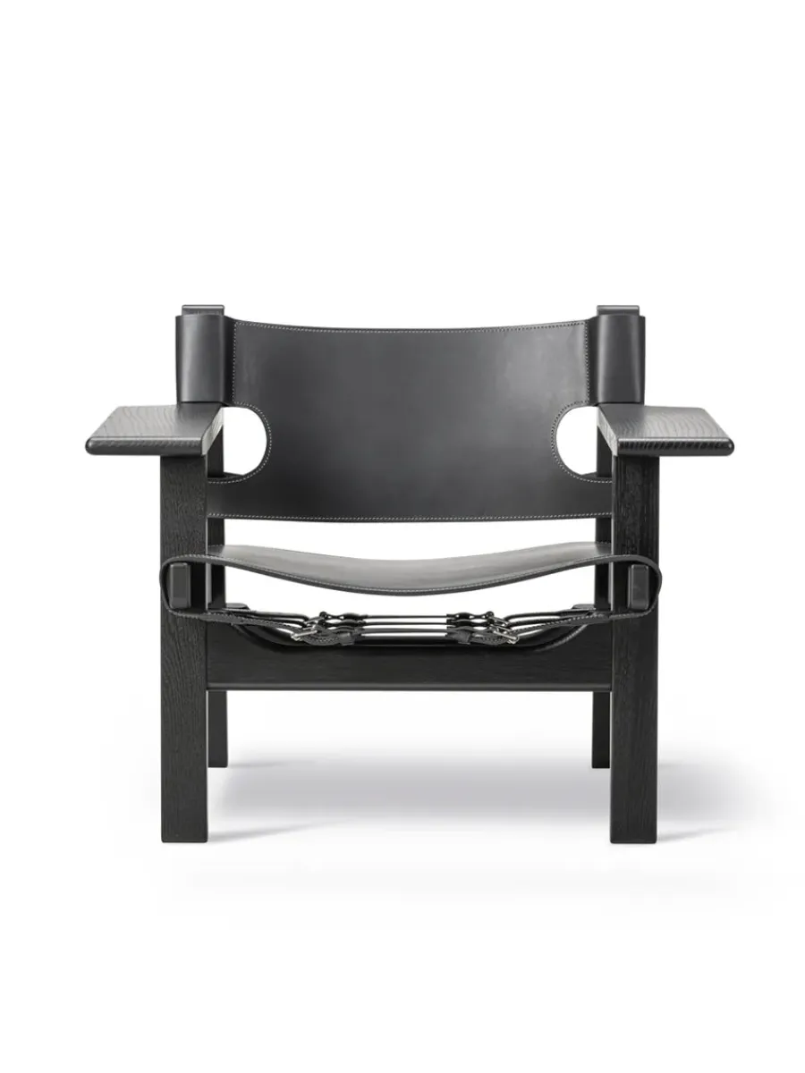 Den Spanske Stol i sort læder, eg olie af Børge Mogensen<Fredericia Furniture New