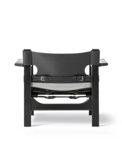 Den Spanske Stol i sort læder, eg olie af Børge Mogensen<Fredericia Furniture New
