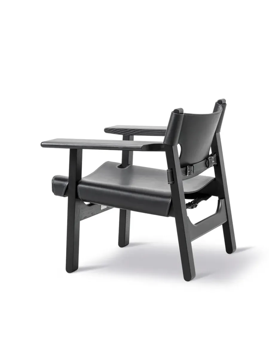 Den Spanske Stol i sort læder, eg olie af Børge Mogensen<Fredericia Furniture New