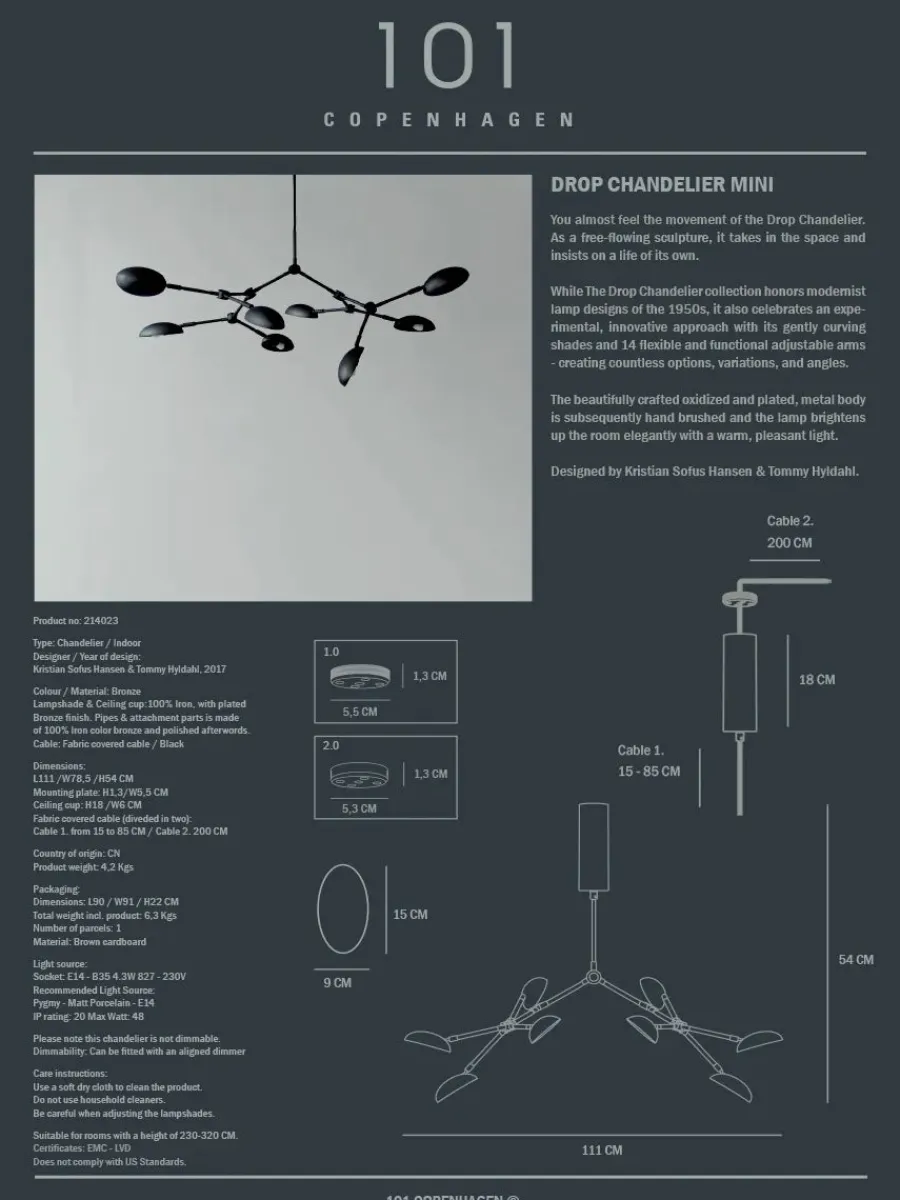 Drop Chandelier, mini bronze fra<101 Copenhagen Best