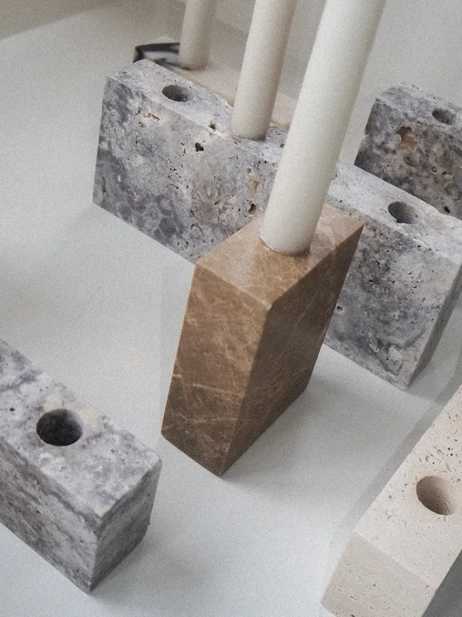 Epode Lysestage 14 cm, travertin silver fra<Wabi Sabi Nordic Clearance