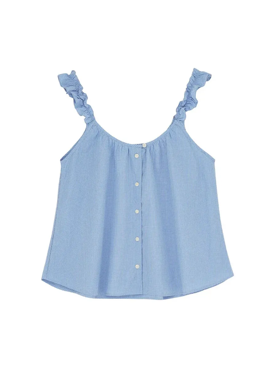 Frill Top, check mix blue fra<Aiayu Clearance