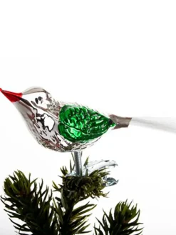 Fugl m. Klemme 10 cm, sølvfarvet/grøn fra<Brink Nordic Hot