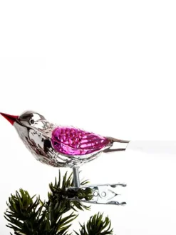 Fugl m. Klemme 10 cm, sølvfarvet/pink fra<Brink Nordic Outlet