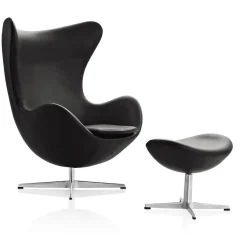Ægget, Cognac Aura læder, med returdrej inkl. skammel af Arne Jacobsen<Fritz Hansen Best
