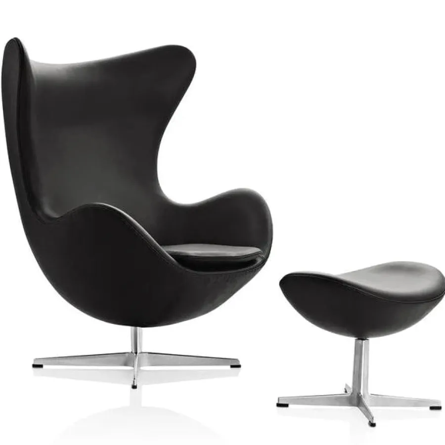 Ægget, Cognac Aura læder, med returdrej inkl. skammel af Arne Jacobsen<Fritz Hansen Best