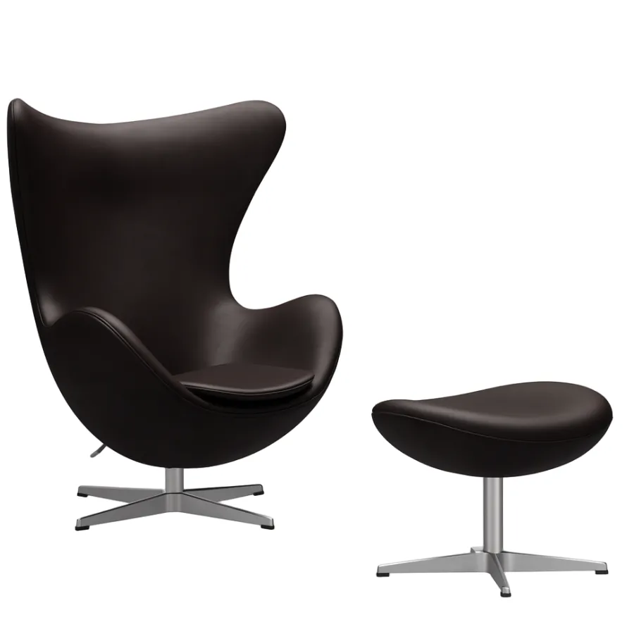 Ægget, Cognac Aura læder, med returdrej inkl. skammel af Arne Jacobsen<Fritz Hansen Best