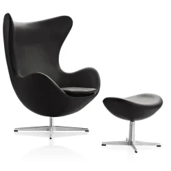 Ægget, Mørk Brun Grace læder, med returdrej inkl. skammel af Arne Jacobsen<Fritz Hansen Sale
