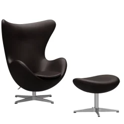 Ægget, Mørk Brun Grace læder, uden returdrej inkl. skammel af Arne Jacobsen<Fritz Hansen Discount