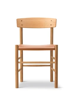 J39 Folkestolen Sædepolstret, Cognac Læder af Børge Mogensen<Fredericia Furniture Sale