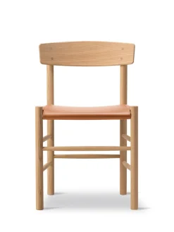 J39 Folkestolen Sædepolstret, Cognac Læder af Børge Mogensen<Fredericia Furniture Sale