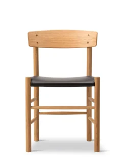 J39 Folkestolen Sædepolstret, Mørkebrun Læder af Børge Mogensen<Fredericia Furniture Best