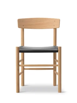 J39 Folkestolen Sædepolstret, Sort Læder af Børge Mogensen<Fredericia Furniture Outlet