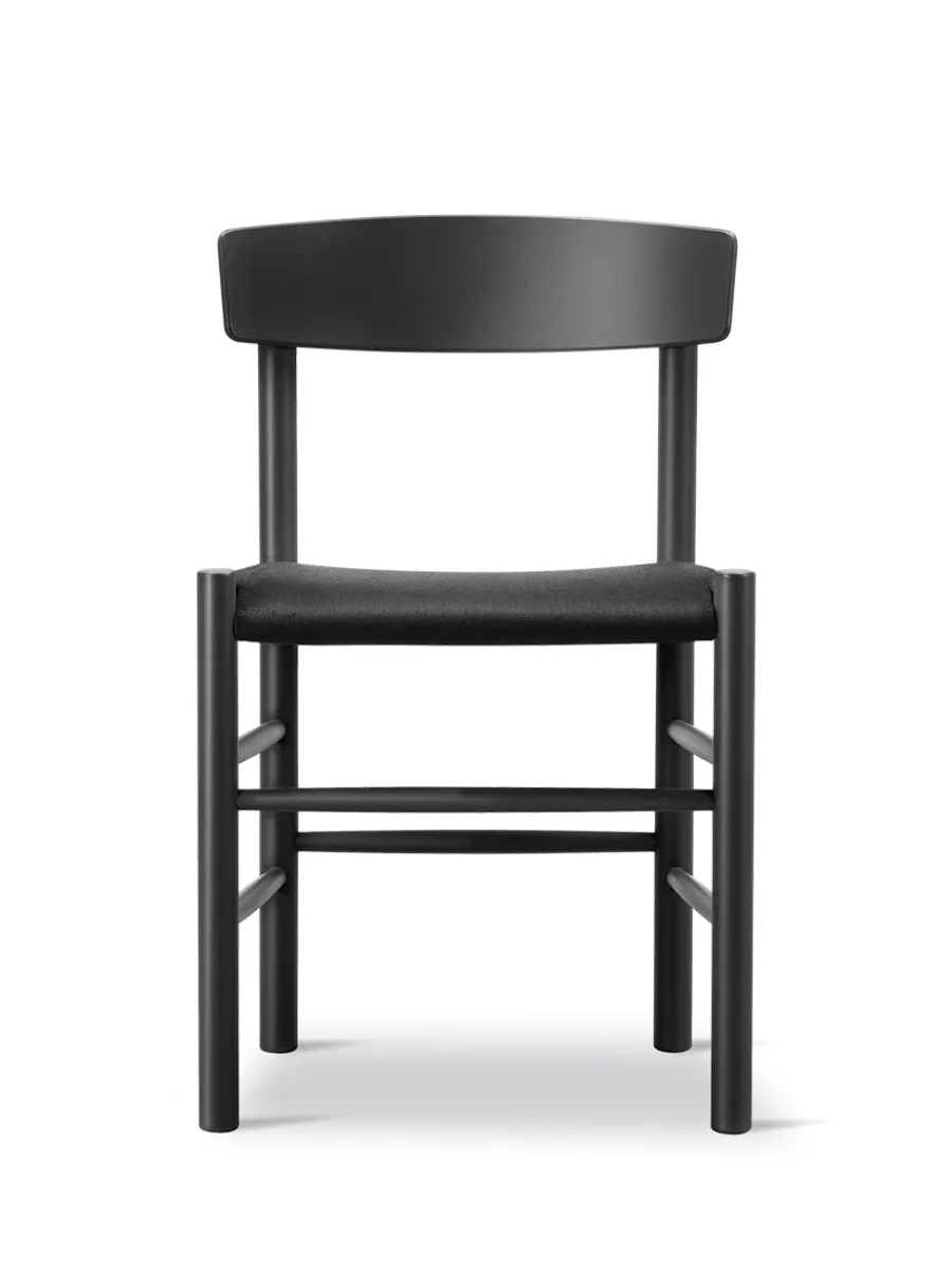 J39 Folkestolen Sædepolstret, Sort Læder af Børge Mogensen<Fredericia Furniture Outlet