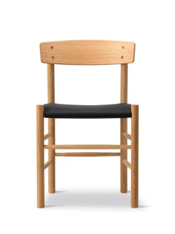 J39 Folkestolen Sædepolstret, Sort Læder af Børge Mogensen<Fredericia Furniture Outlet