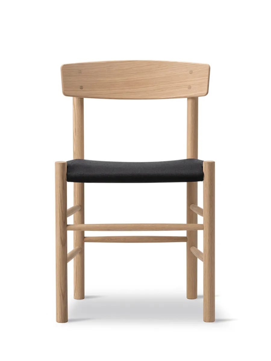 J39 Folkestolen Sædepolstret, Sort Læder af Børge Mogensen<Fredericia Furniture Outlet