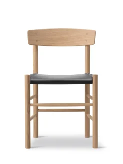 J39 Folkestolen Sædepolstret, Sort Læder af Børge Mogensen<Fredericia Furniture Outlet