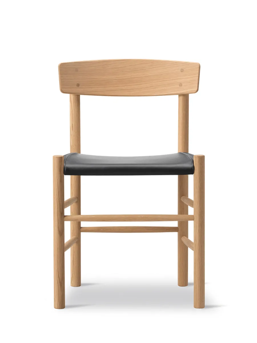 J39 Folkestolen Sædepolstret, Sort Læder af Børge Mogensen<Fredericia Furniture Outlet