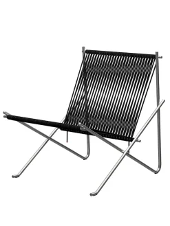 PK4 Loungestol i sort, stålstel af Poul Kjærholm<Fritz Hansen Hot