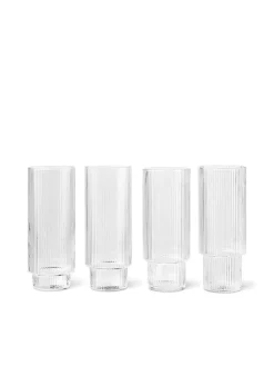 Ripple Long Drink Glasses Frosted, sæt á 4 fra<Ferm Living Clearance