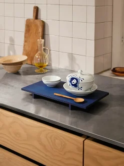 Blå Mega Riflet, skål m. låg og underkop 38 cl<Royal Copenhagen Clearance