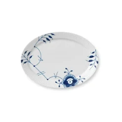 Blå Mega Riflet, oval tallerken 28 cm<Royal Copenhagen Online