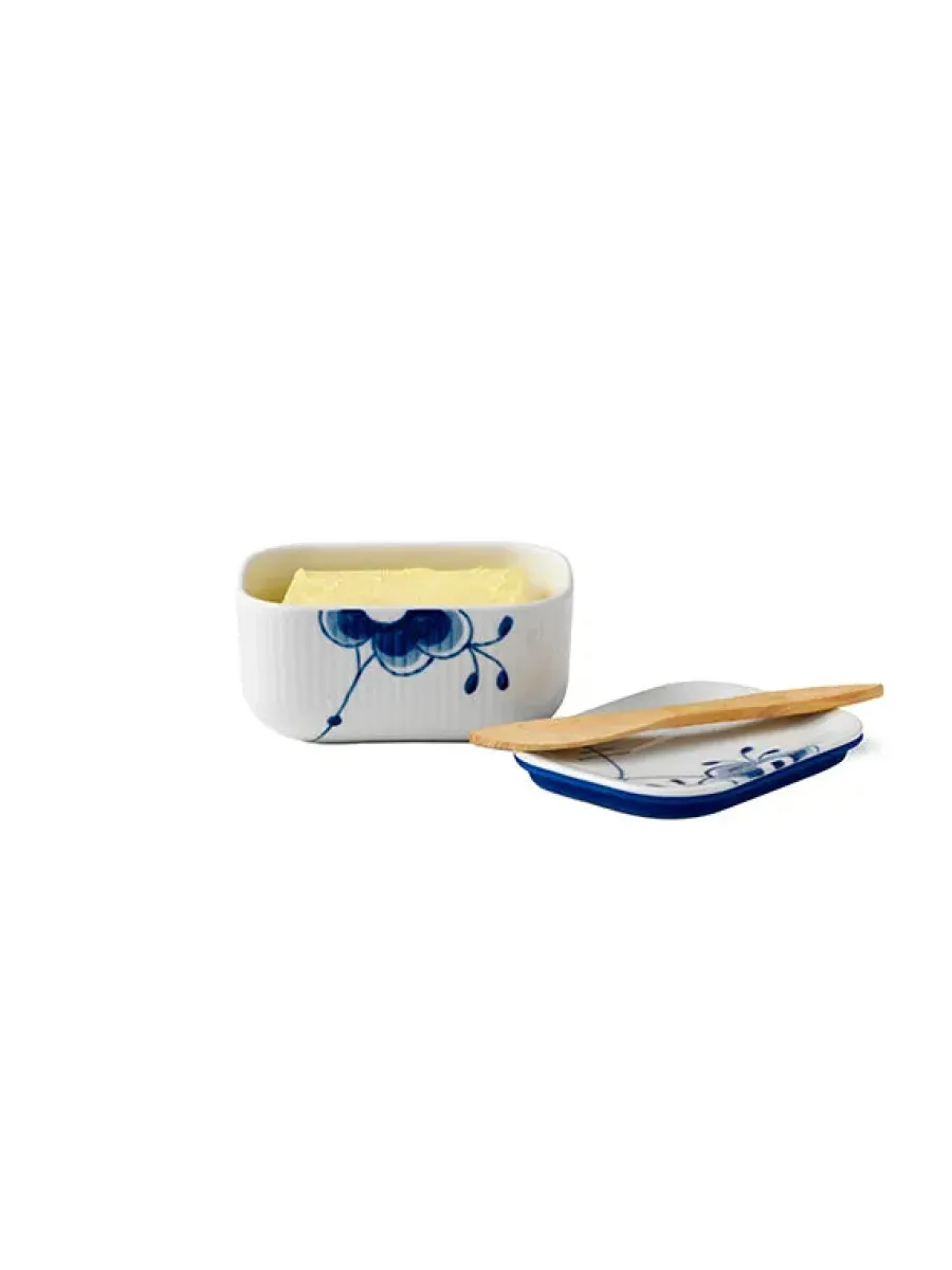 Blå Mega Riflet, smørskål med låg<Royal Copenhagen Best