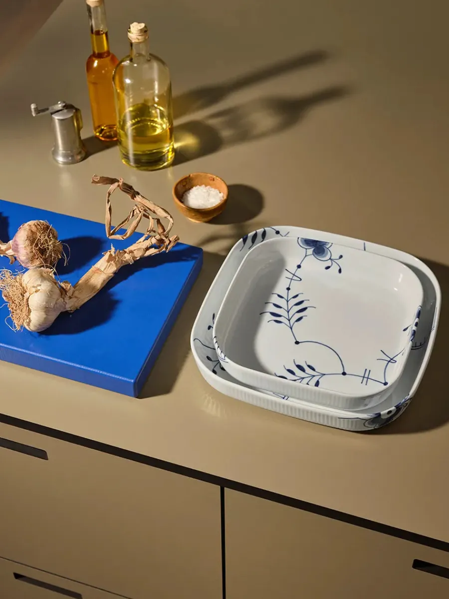 Blå Mega Riflet, firkantet ovnfast fad 30 x 30cm<Royal Copenhagen Sale