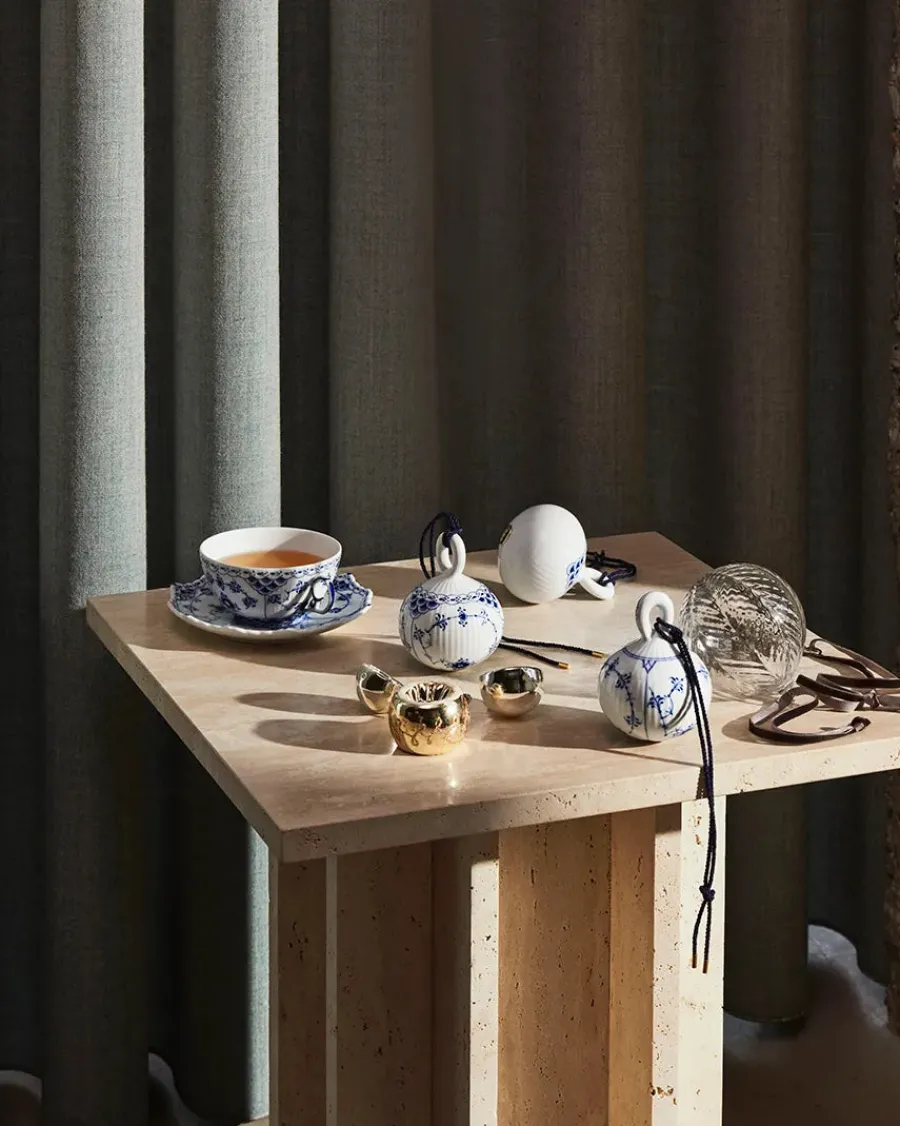 Blå Mega Riflet og Prinsesse, 2-pak julekugler 9,5 cm<Royal Copenhagen Best